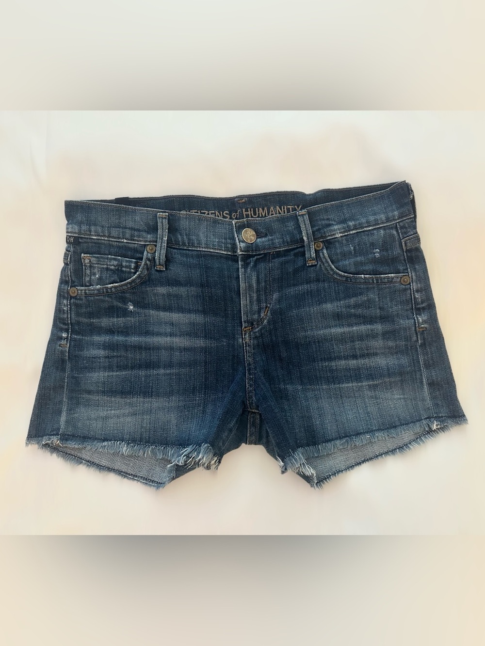 Citizens Of Humanity Dark Blue Distressed Denim Cutoff Shorts
